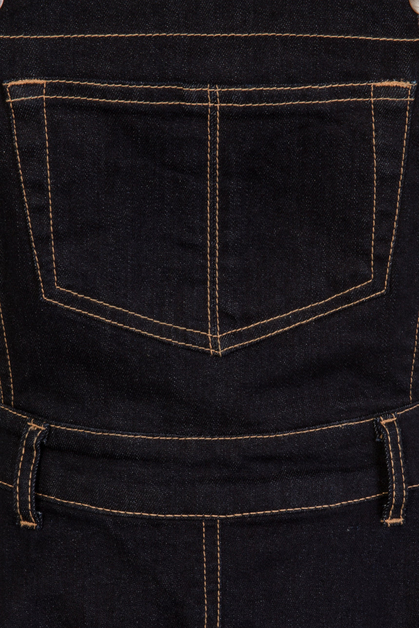 Hell Bunny Dakota Denim Pinafore Dress – Stretch Denim, Adjustable Straps, Bib Pocket