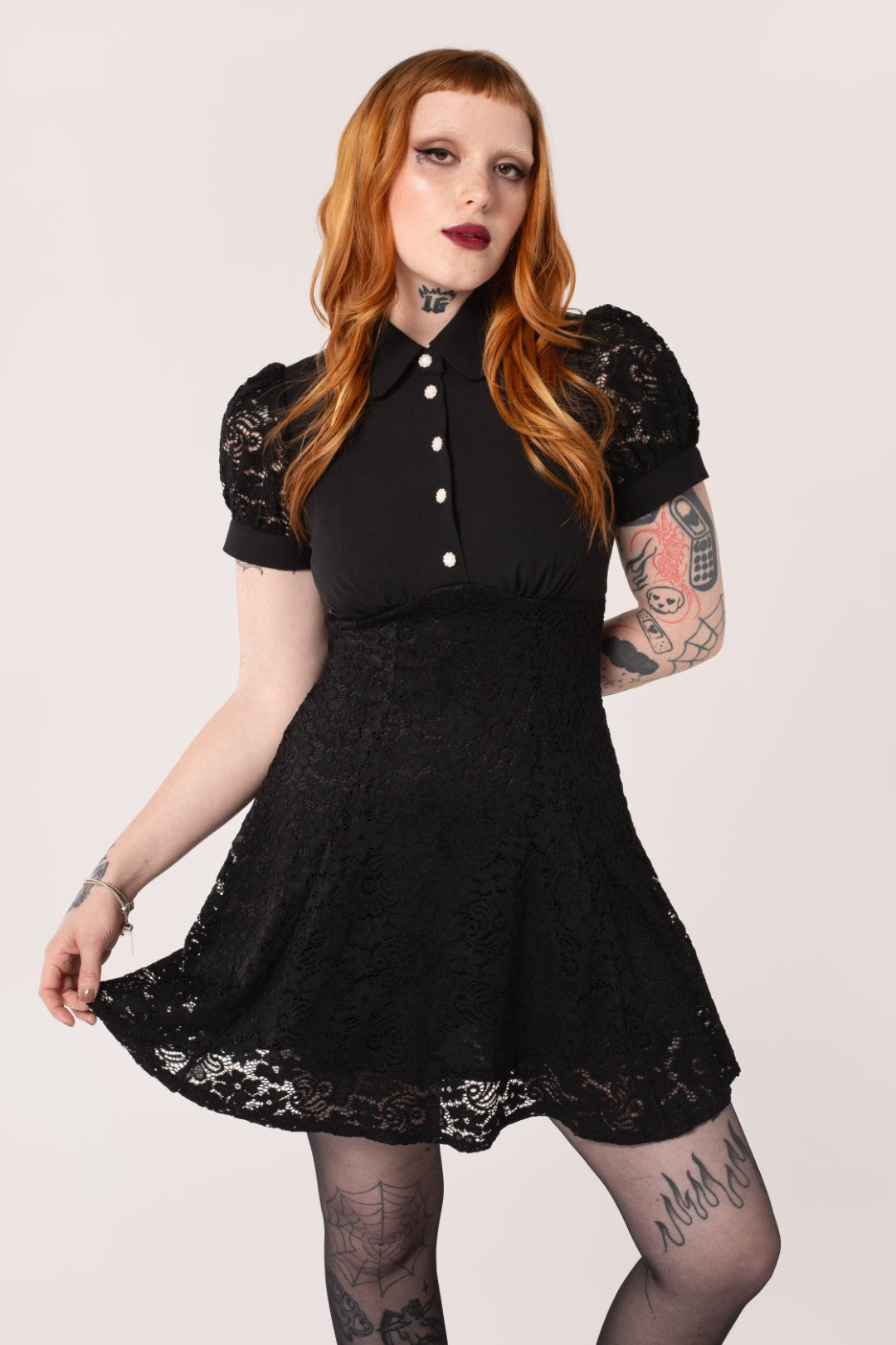 hell bunny black lace dress Edith Lace Cut Out Midi Dress in Black by Hell Bunny 3X-Large