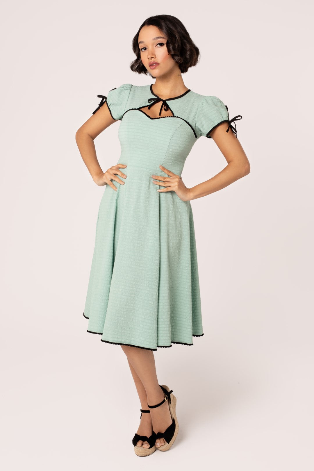mint green dress with bow Madison Lace and Bow Dress- Green S main image 0