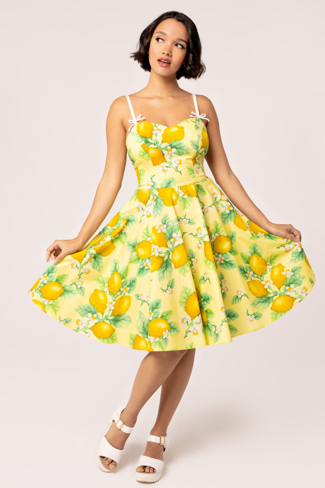 Hell Bunny Tropical Vacation Hawaiian Flower Print Yellow Summer Dress main image 0