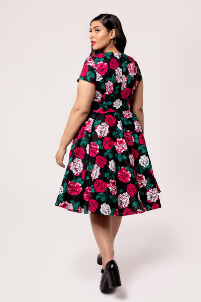 Hell Bunny Paint Me Roses 50s Swing Dress Black main image 1