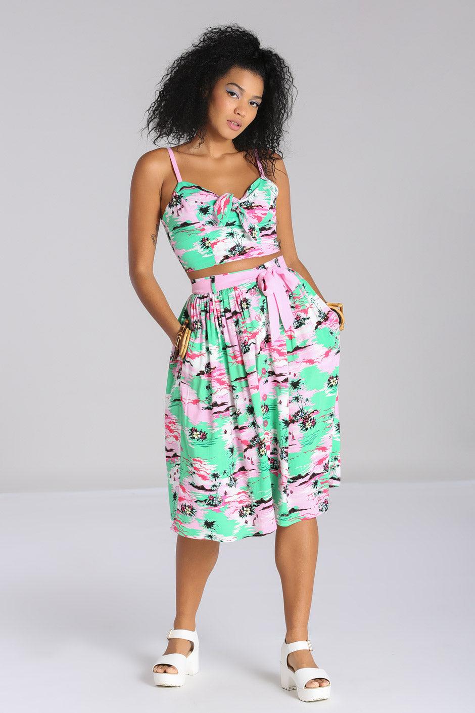 【GLOWNY】24FALL★ THE KAI SKIRT (XS,S,M,L) TIYOMI Plus Size Skirts Green Stretchy Buttons Hidden Zipper