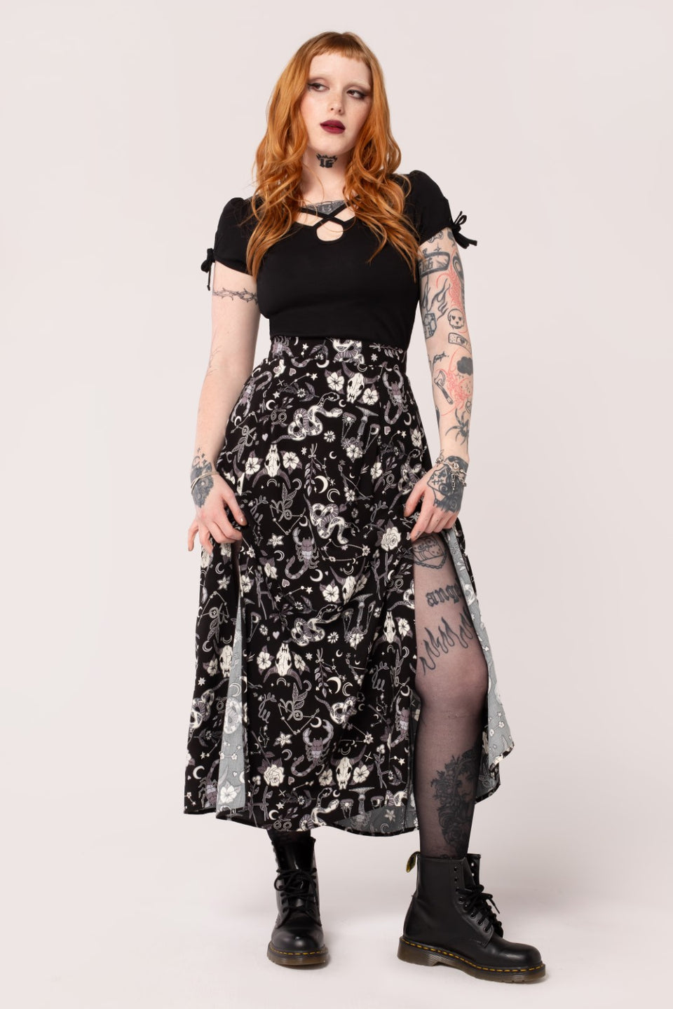 Hell Bunny LOVEBIRD Hibiskus VOGEL Retro Stars Swing Skirt TELLERROCK main image 0