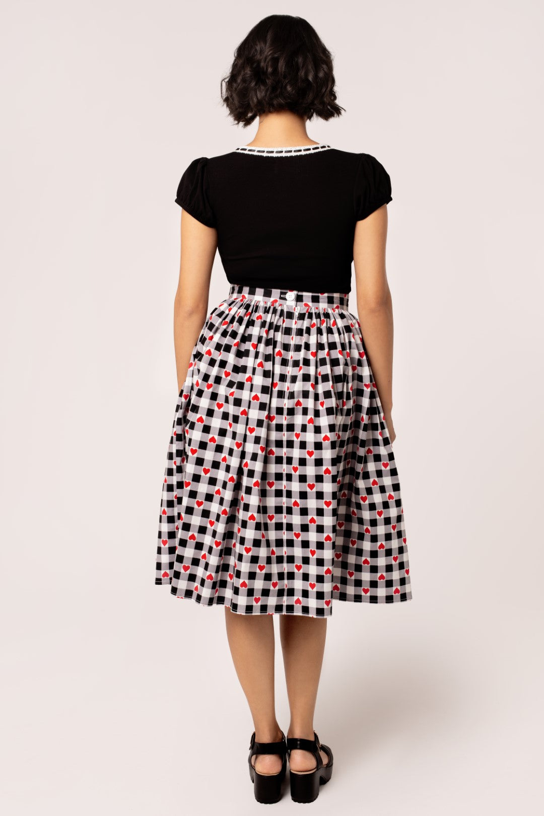 Hell Bunny »RAVENWOOD BUTTON« Vintage PLAIN High Waist SWING SKIRT Tellerrock