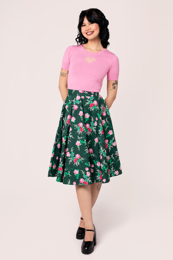 Hell Bunny Mabel Roses 50s Skirt Green main image 0