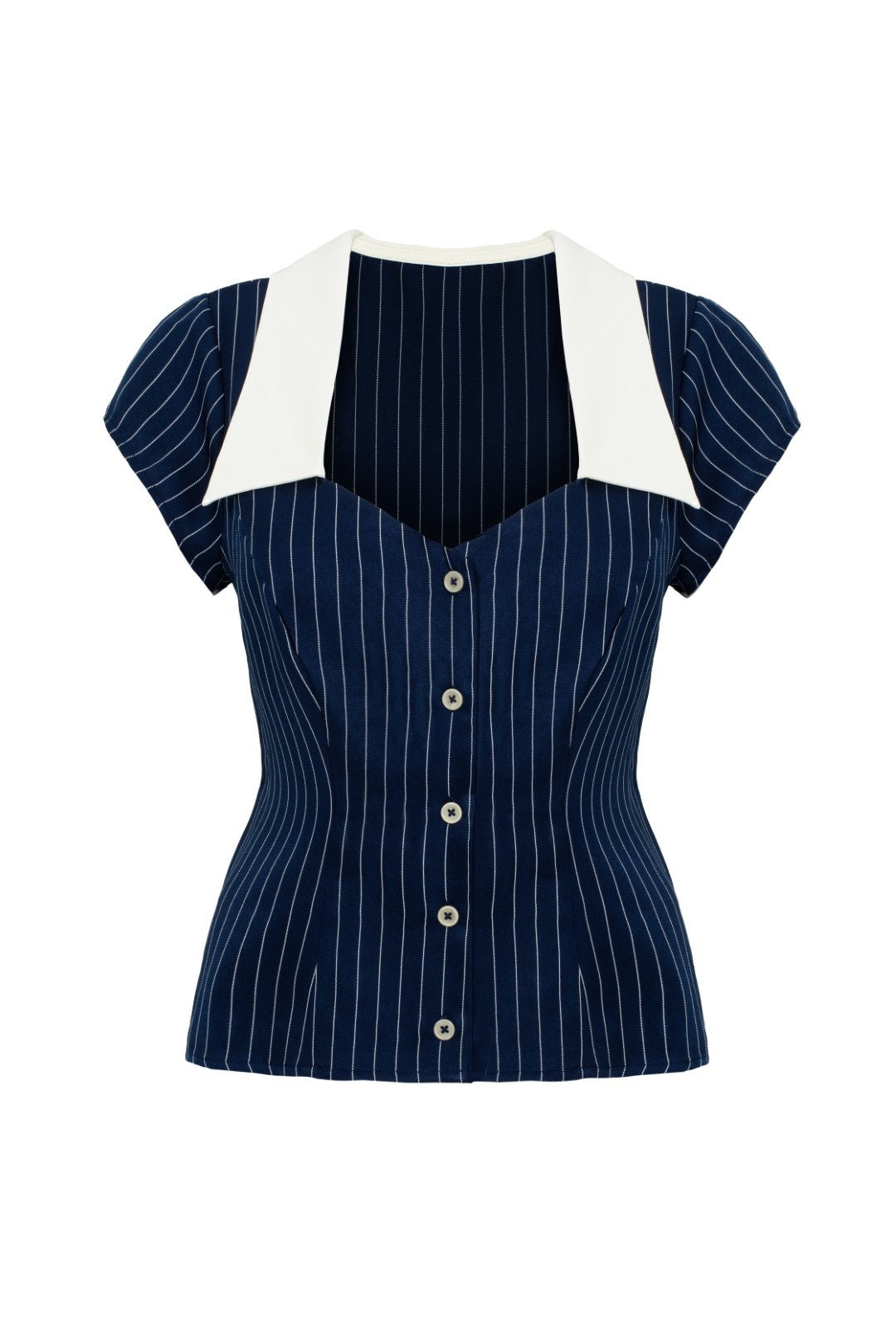 【美品】JNHearts Frill Stripe blouse Navy Women's Navy blue/white striped Ruffle-Collar Blouse | H&M CA