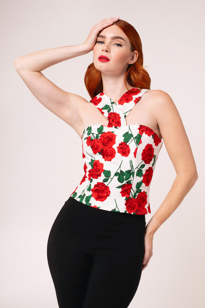 Hell Bunny Dolce Vita Roses 50 Luvun Paita Musta main image 1