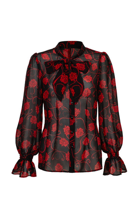 Hell Bunny Thorn Roses 70s Midi Jurk Zwart Rood