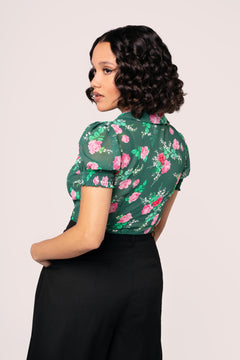 Hell Bunny Mabel Roses 40s Blouse Groen