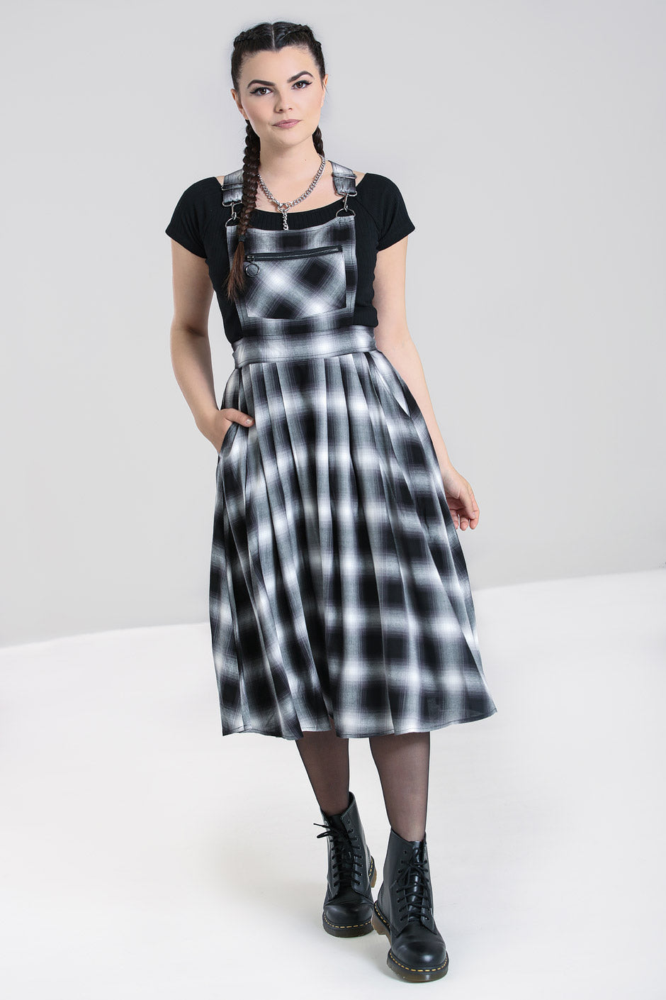 Grey Check Pinafore Dress Grey Check Button Up Pinafore Mini Dress