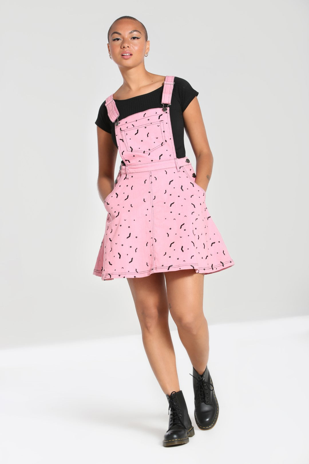 Bat Pinafore Dress Pink  Hell Bunny
