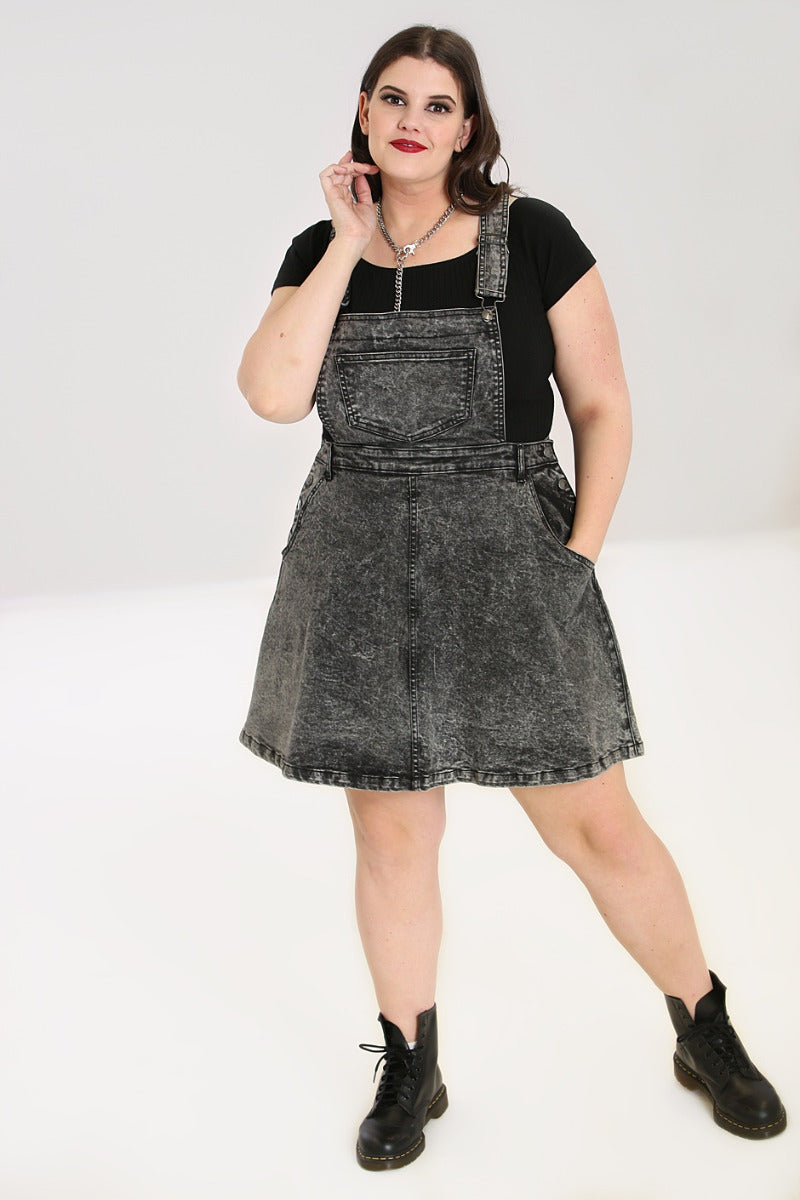 Grey denim hot sale pinafore dress