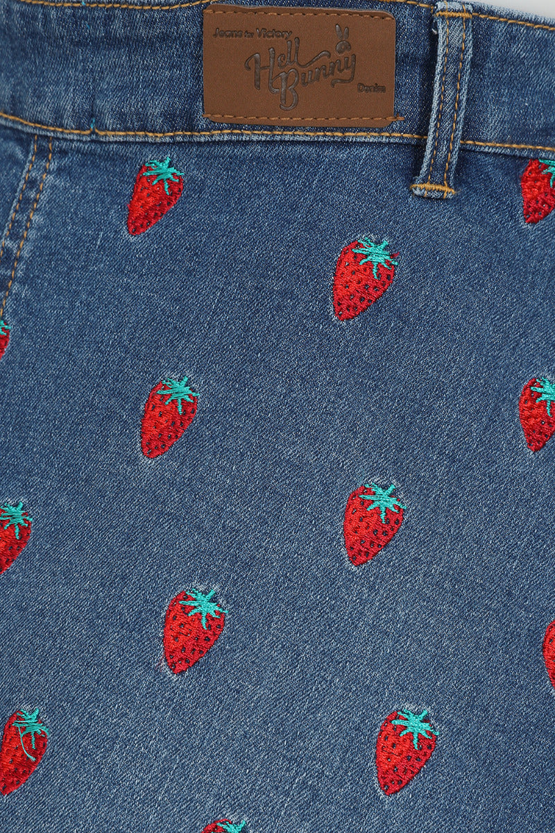 Strawberry Denim Pinafore Dress