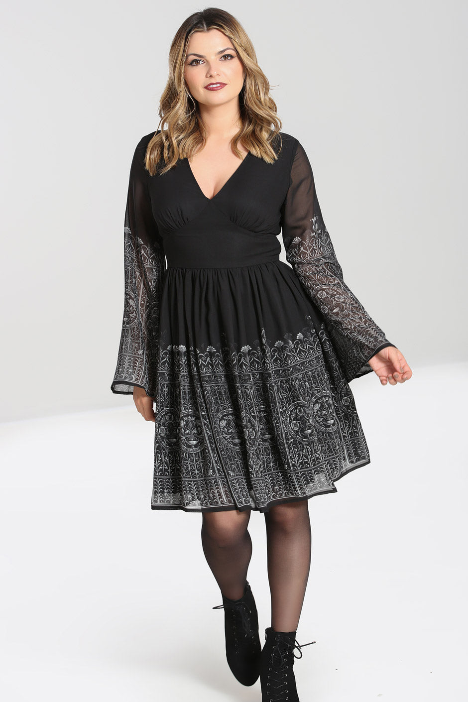 hell bunny chiffon dress HELL BUNNY SOLARIS CHIFFON DRESS SUN MOON STAR BLACK