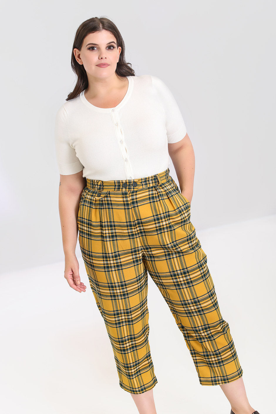 ORANGE TARTAN CROPPED PANTS UP TO 6XL  Buy Hell Bunny Trousers Online   4XL  TARTAN  Poison Arrow Retro