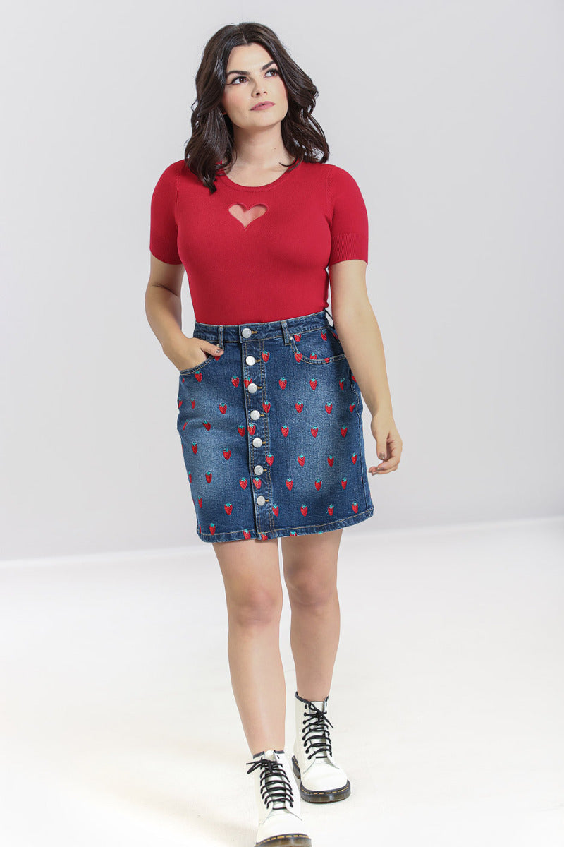 Strawberry Denim Mini Skirt