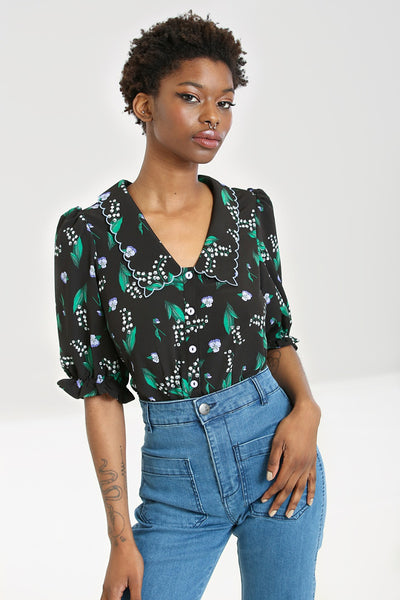 【美品】yilon Joli flower blouse black hlb60173-good-luck-blouse-